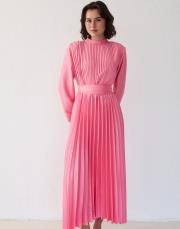 pembe piliseli saten elbise 2