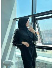 siyah tüylü saten takım