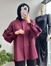 bordo kol aksesuarlı gömlek