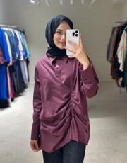 bordo bel büzgülü gömlek