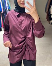 bordo bel büzgülü gömlek 2