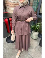 kahve poplin etekli takım 3