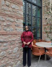 bordo kemerli payet ceket 2