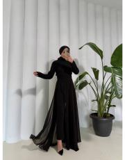 siyah şifon detaylı tulum