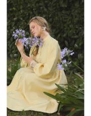 sarı beli kemerli elbise 2