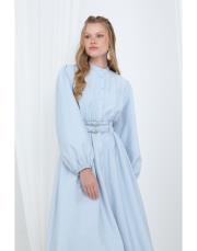 bebe mavi beli kemerli elbise 2