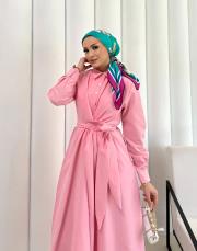 pudra bağlamalı poplin elbise