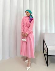 pudra bağlamalı poplin elbise 2