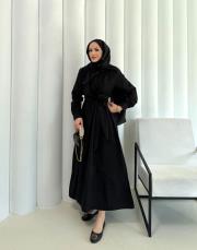 siyah bağlamalı poplin elbise