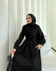 siyah bağlamalı poplin elbise 2