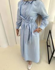 bebe mavi bağlamalı poplin elbise 3