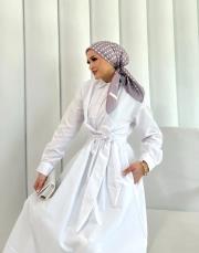 beyaz bağlamalı poplin elbise