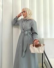 gri bağlamalı poplin elbise