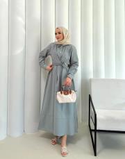 gri bağlamalı poplin elbise 3