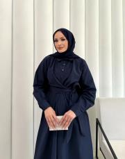 lacivert bağlamalı poplin elbise 2