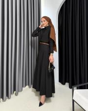 siyah kemerli poplin elbise