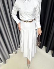 beyaz kemerli poplin elbise 4