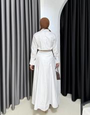 beyaz kemerli poplin elbise 5