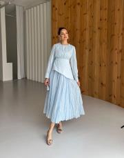 bebe mavi vual kuşaklı elbise