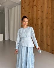 bebe mavi vual kuşaklı elbise 3