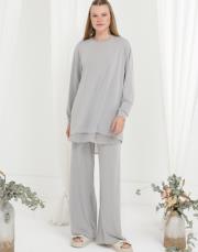 gri şifon detaylı oysho takım