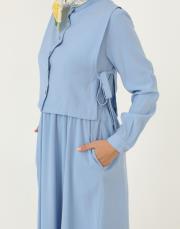 mavi yelek detay elbise