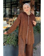 kahve taşlı triko takım 2