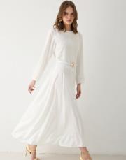 beyaz kolu tüylü elbise