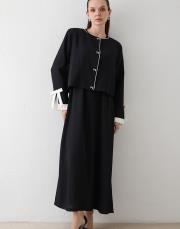 siyah ceketli elbiseli takım