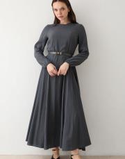 antrasit kemerli modal elbise 2