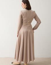 bej kemerli modal elbise 3