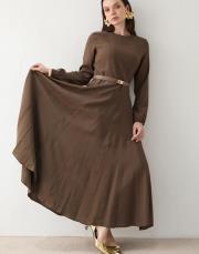 haki kemerli modal elbise 3