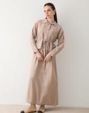 bej modal gömlek elbise