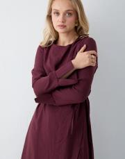 bordo broş detaylı elbise