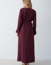 bordo broş detaylı elbise 2