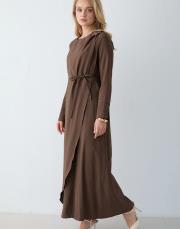 haki broş detaylı elbise