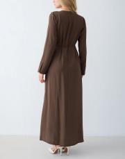 haki broş detaylı elbise 2