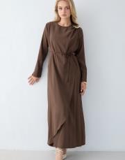 haki broş detaylı elbise 3