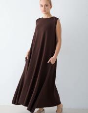 acı kahve kolsuz modal elbise