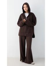 kahve kapüşonlu modal takım