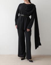 siyah kemerli şal detaylı takım 2