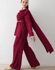 bordo kemerli şal detaylı takım 2