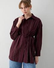 bordo taşlı poplin gömlek