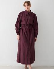 bordo çıtçıtlı elbise