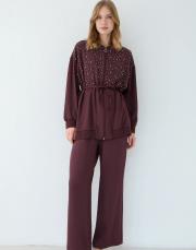 bordo taşlı pantolonlu takım 2