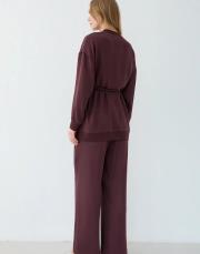 bordo taşlı pantolonlu takım 3