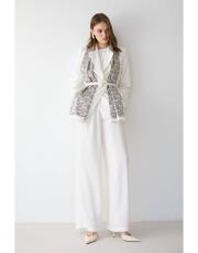 ekru şal detaylı ceketli takım