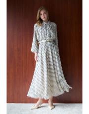 ekru puantiyeli elbise