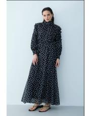 siyah şifon puantiye elbise