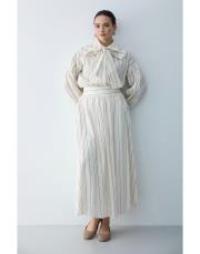 ekru çizgili etek takım